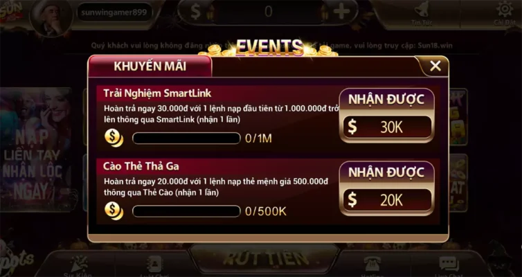 Những sự kiện ưu đãi hiện có tại cổng game sunwin20